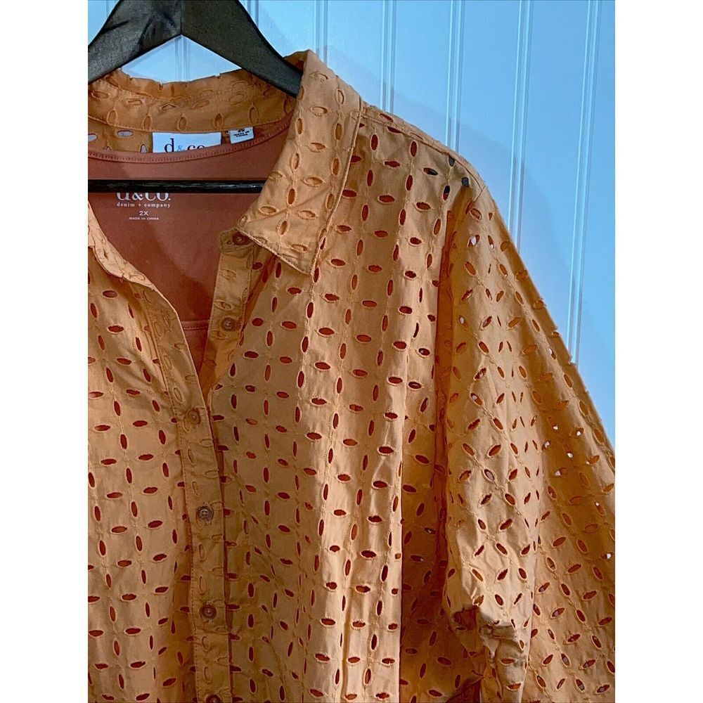 Denim & Co Button Front Top With Tank Women’s 2XLarge Orange 3/4 Sleeve Cottage - Picture 2 of 10